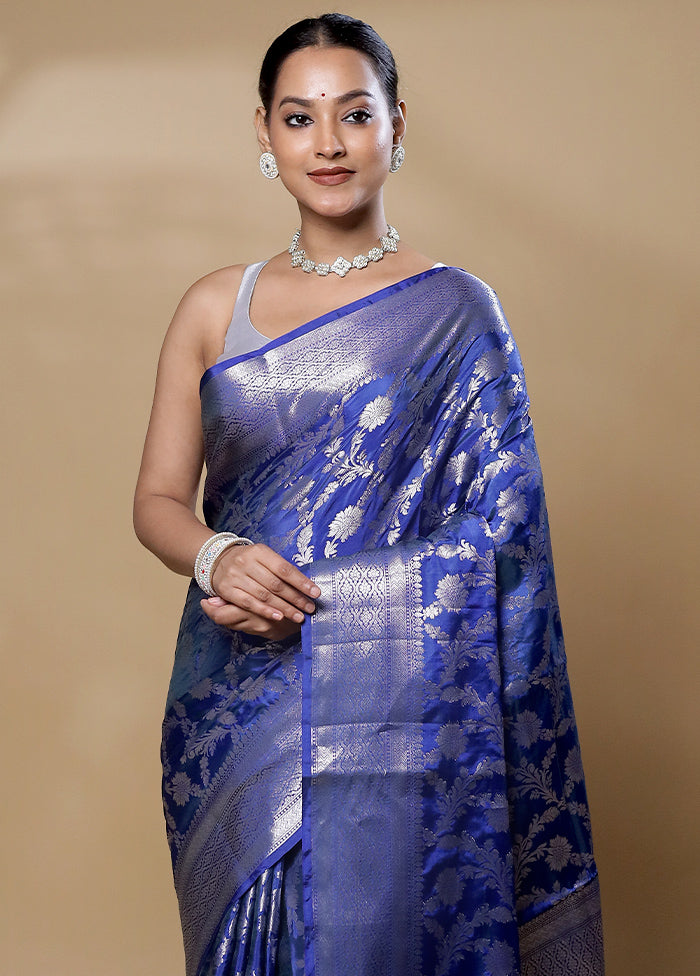 Blue Kora Silk Saree With Blouse Piece