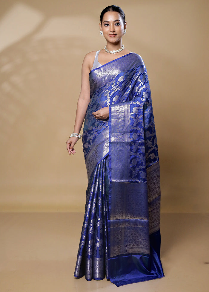 Blue Kora Silk Saree With Blouse Piece