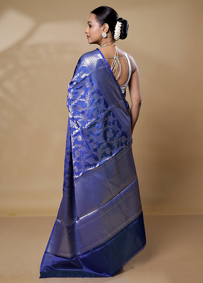 Blue Kora Silk Saree With Blouse Piece