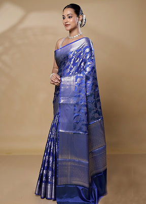 Blue Kora Silk Saree With Blouse Piece