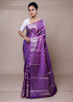 Purple Kora Silk Saree With Blouse Piece