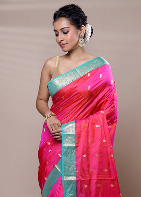 Pink Handloom Kanjivaram Pure Silk Saree With Blouse Piece