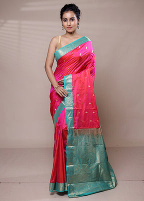 Pink Handloom Kanjivaram Pure Silk Saree With Blouse Piece