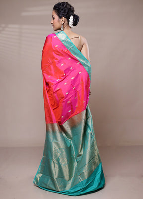 Pink Handloom Kanjivaram Pure Silk Saree With Blouse Piece