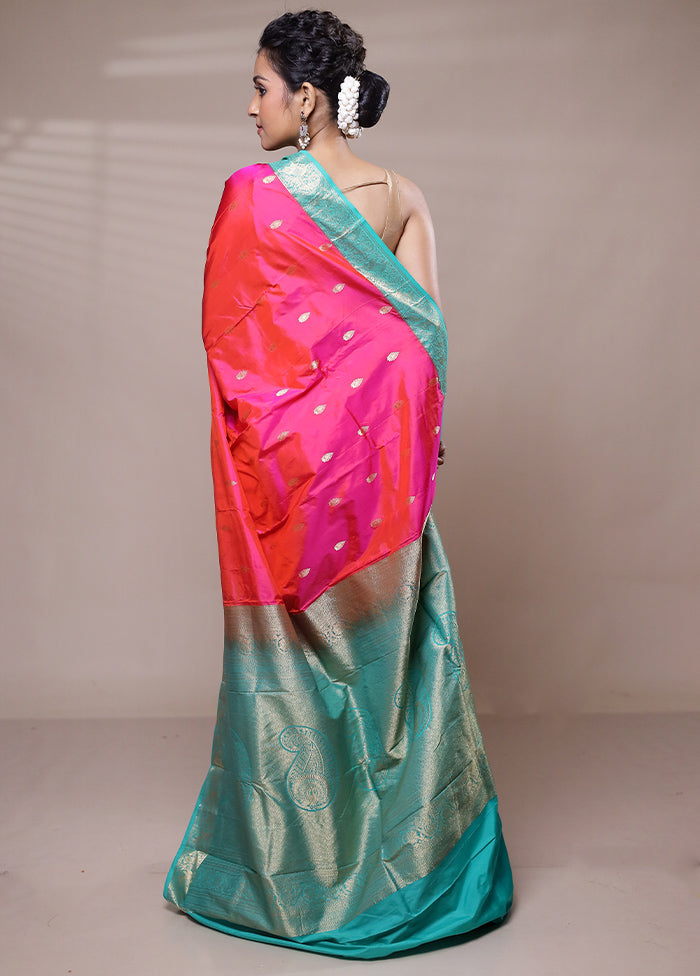 Pink Handloom Kanjivaram Pure Silk Saree With Blouse Piece