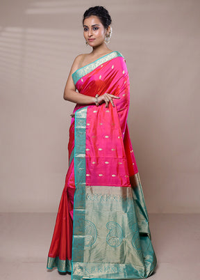 Pink Handloom Kanjivaram Pure Silk Saree With Blouse Piece