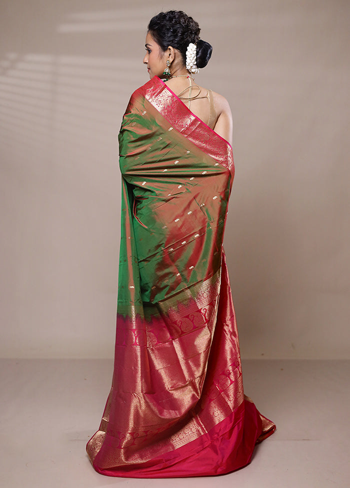 Green Handloom Kanjivaram Pure Silk Saree With Blouse Piece