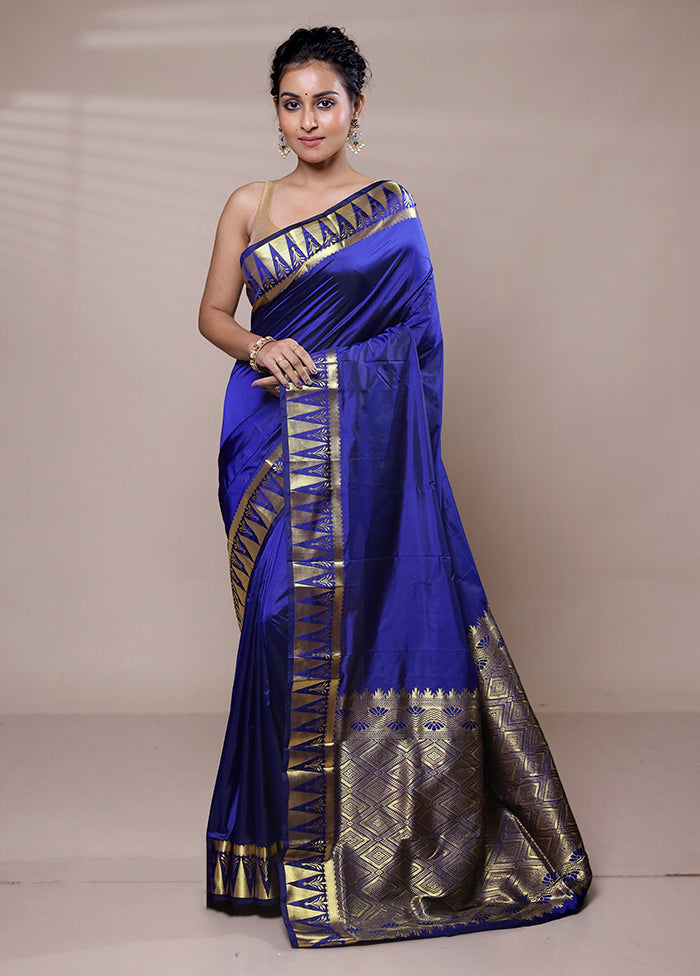 Blue Kanjivaram Silk Saree With Blouse Piece