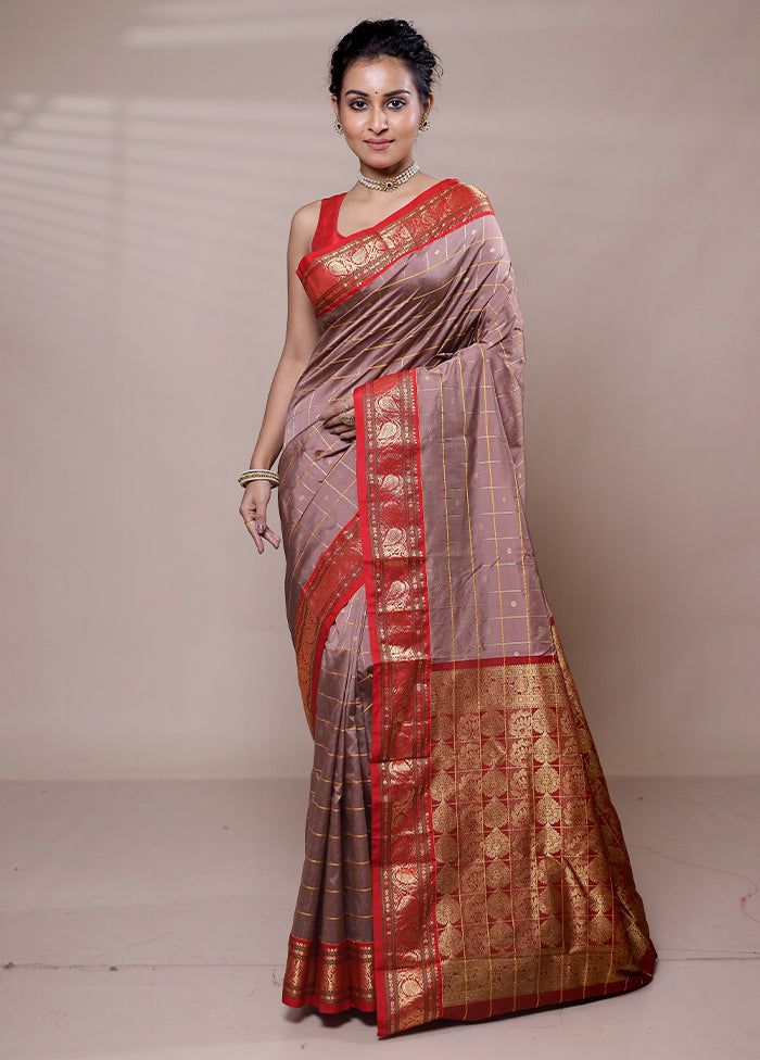 Brown Kanjivaram Silk Saree With Blouse Piece