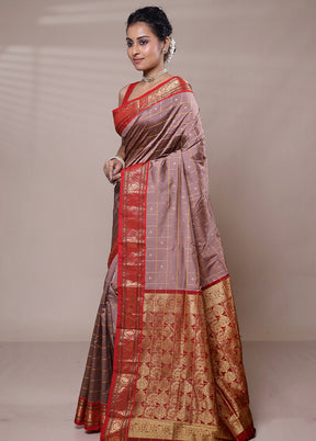 Brown Kanjivaram Silk Saree With Blouse Piece