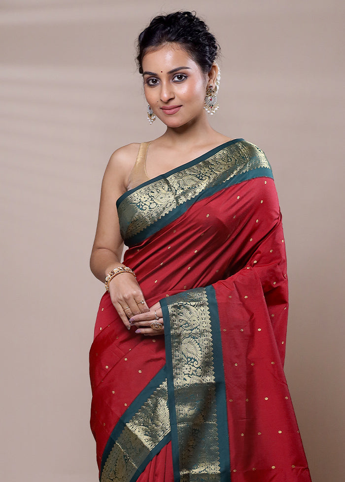 Maroon Kanjivaram Silk Saree With Blouse Piece