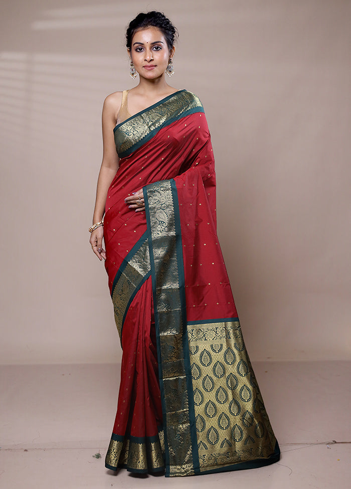 Maroon Kanjivaram Silk Saree With Blouse Piece