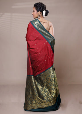 Maroon Kanjivaram Silk Saree With Blouse Piece