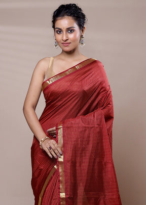 Maroon Kanjivaram Silk Saree With Blouse Piece