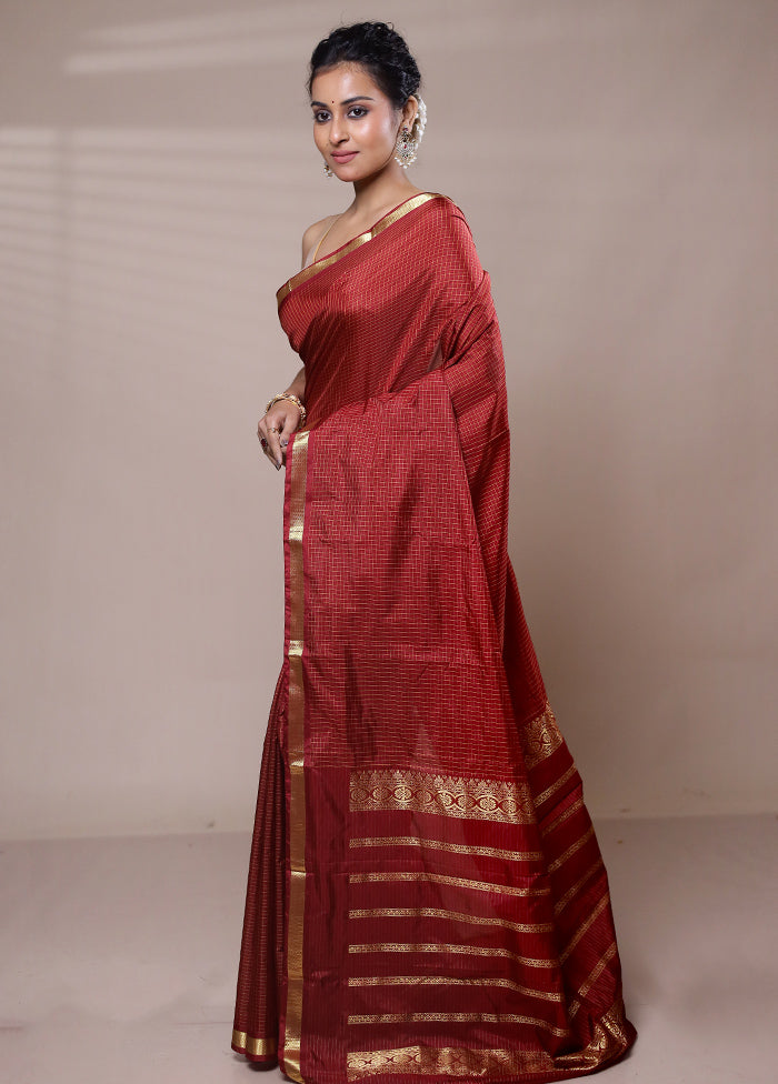 Maroon Kanjivaram Silk Saree With Blouse Piece