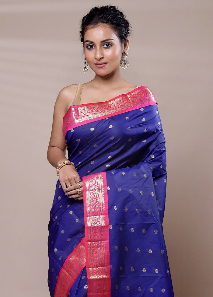 Blue Kanjivaram Silk Saree With Blouse Piece