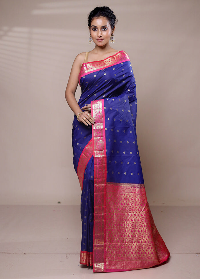 Blue Kanjivaram Silk Saree With Blouse Piece