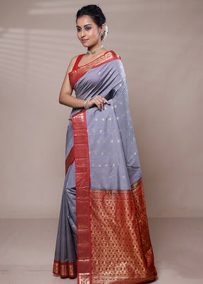 Grey Kanjivaram Silk Saree With Blouse Piece