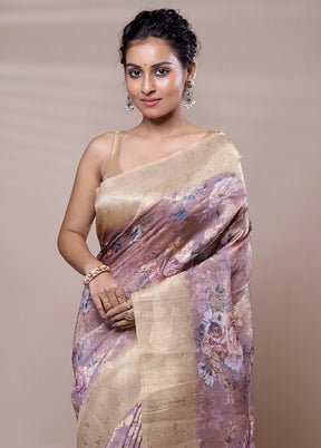 Purple Organza Saree With Blouse Piece