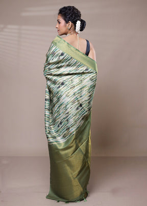 Green Dupion Silk Saree With Blouse Piece