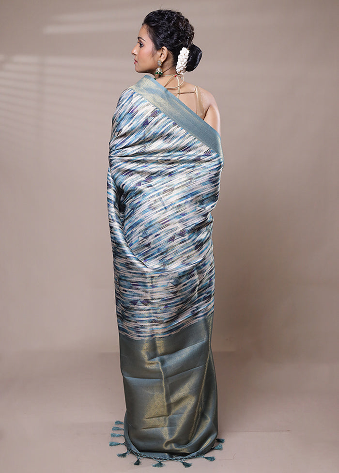 Blue Dupion Silk Saree With Blouse Piece