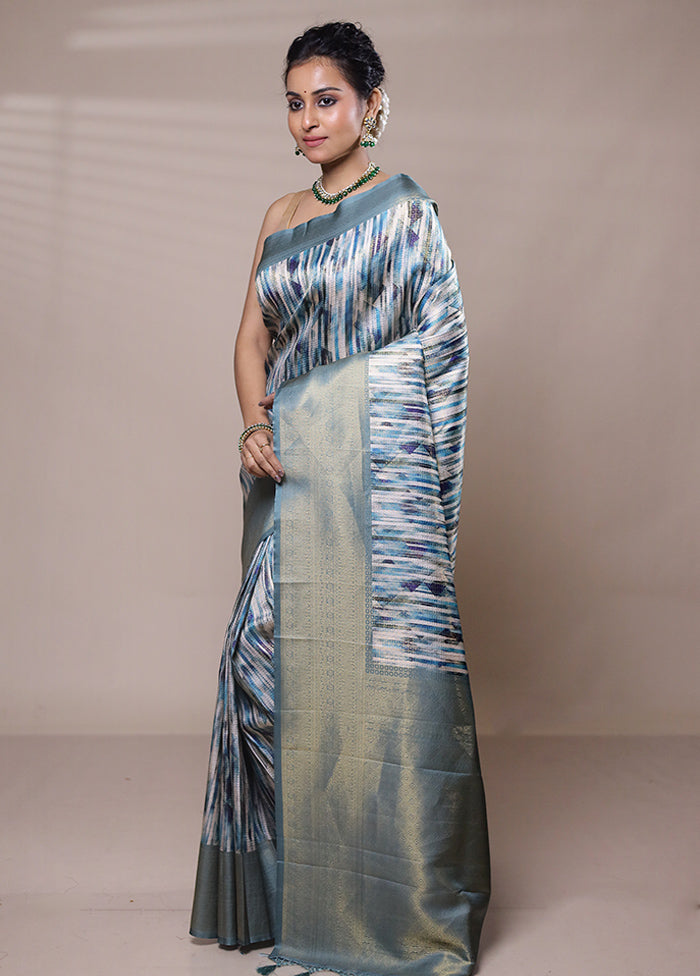 Blue Dupion Silk Saree With Blouse Piece