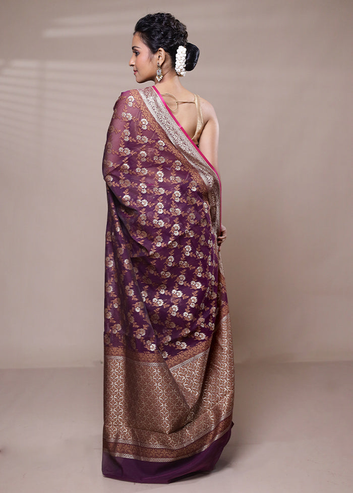 Purple Kora Silk Saree With Blouse Piece