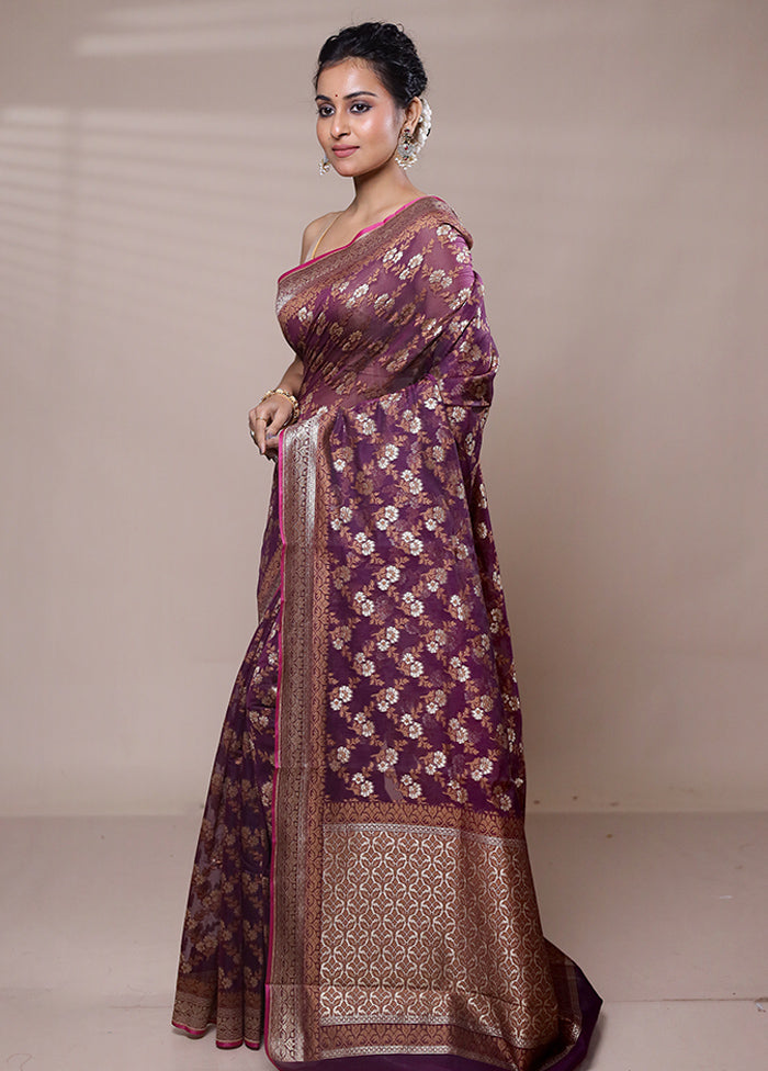 Purple Kora Silk Saree With Blouse Piece