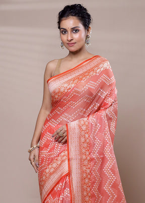 Orange Kora Silk Saree With Blouse Piece