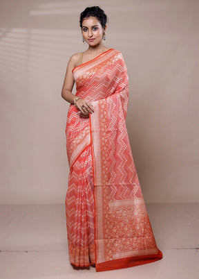 Orange Kora Silk Saree With Blouse Piece