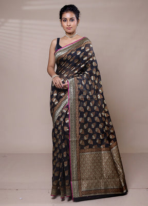 Black Kora Silk Saree With Blouse Piece