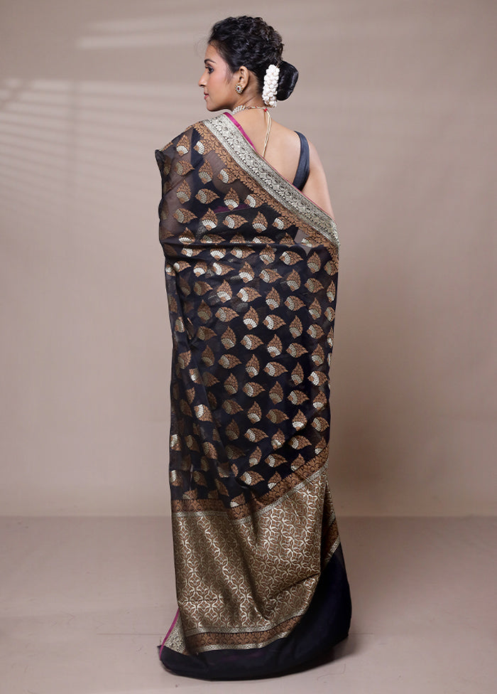 Black Kora Silk Saree With Blouse Piece