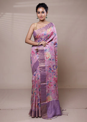 Pink Handloom Tussar Pure Silk Saree With Blouse Piece