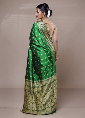 Green Handloom Assam Pure Silk Saree With Blouse Piece