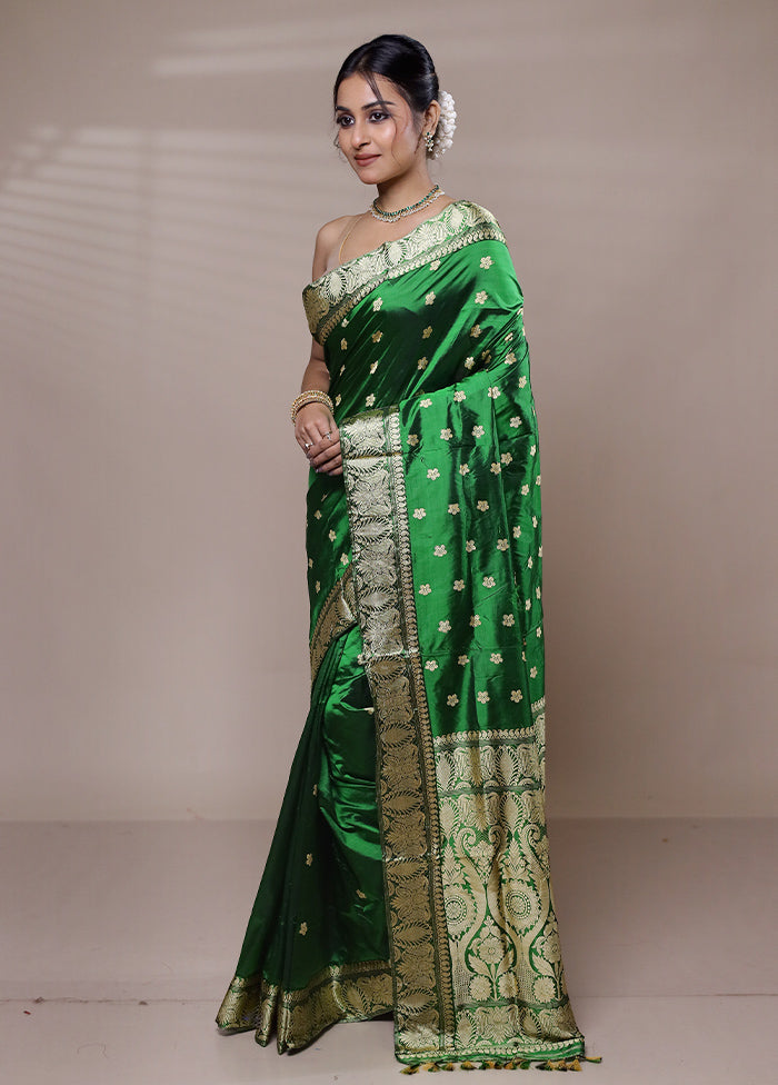 Green Handloom Assam Pure Silk Saree With Blouse Piece