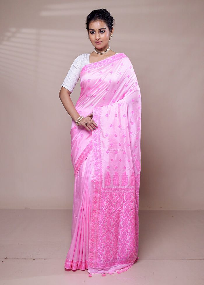 Pink Handloom Assam Pure Silk Saree With Blouse Piece