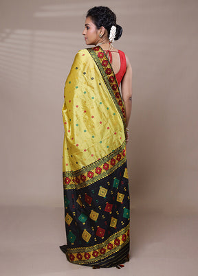 Yellow Handloom Assam Pure Silk Saree With Blouse Piece