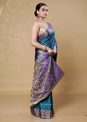 Blue Tanchoi Silk Saree With Blouse Piece