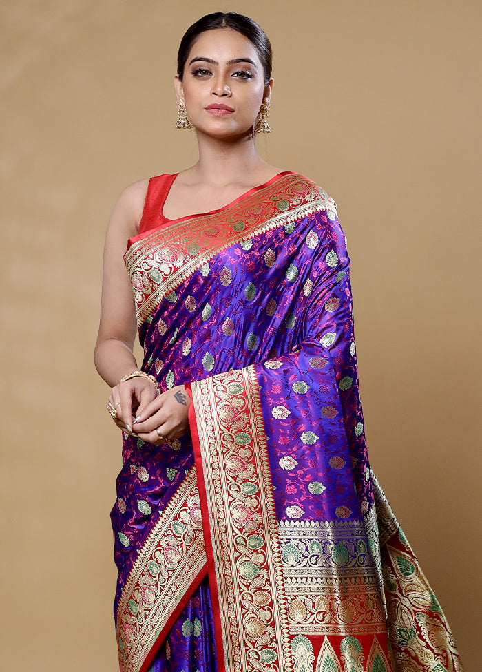 Purple Handloom Tanchoi Pure Silk Saree With Blouse Piece