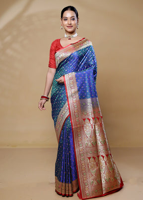 Blue Handloom Tanchoi Pure Silk Saree With Blouse Piece