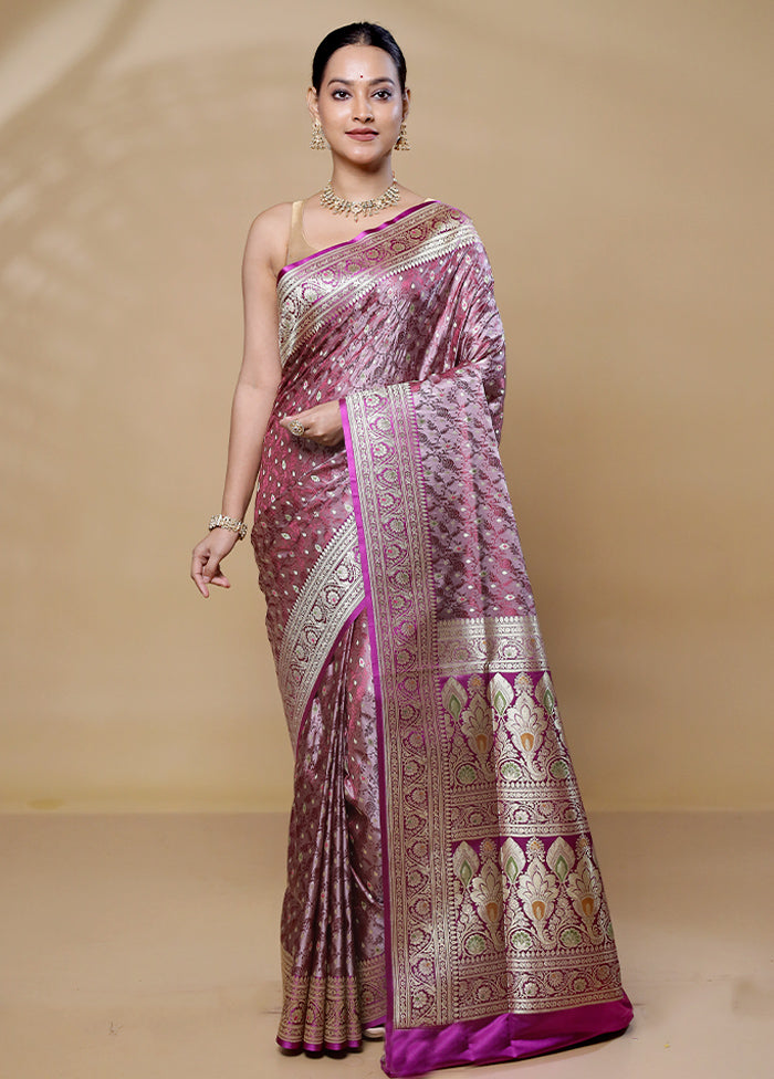 Purple Handloom Tanchoi Pure Silk Saree With Blouse Piece