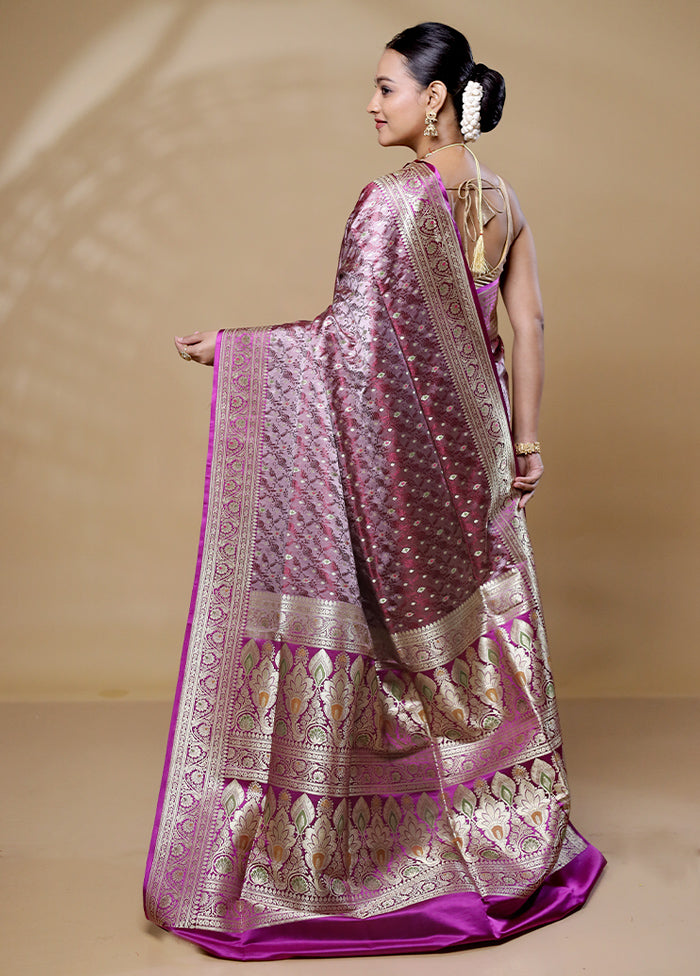 Purple Handloom Tanchoi Pure Silk Saree With Blouse Piece