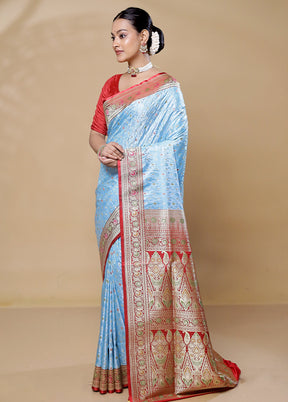 Blue Handloom Tanchoi Pure Silk Saree With Blouse Piece