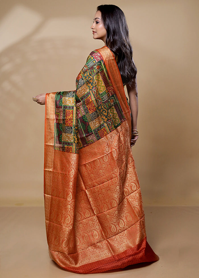 Yellow Printed Pure Silk Saree Without Blouse Piece