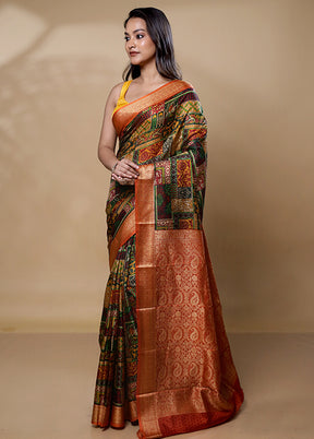 Yellow Printed Pure Silk Saree Without Blouse Piece