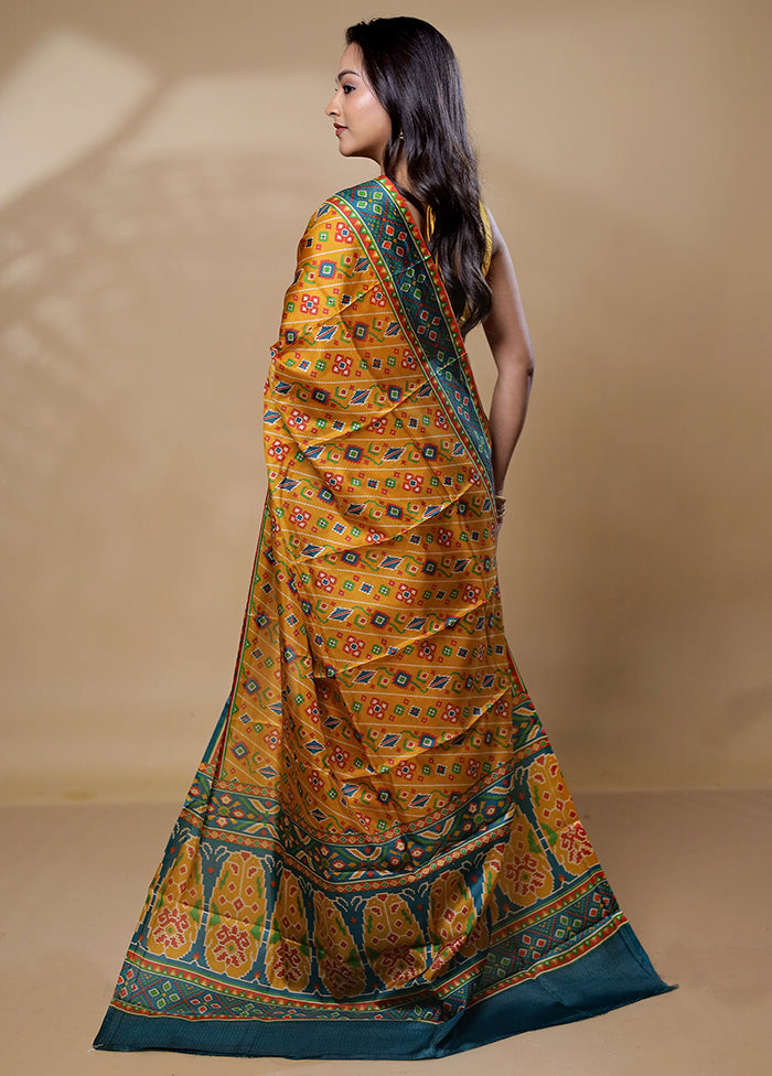 Yellow Printed Pure Silk Saree Without Blouse Piece