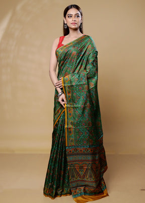 Green Printed Pure Silk Saree Without Blouse Piece