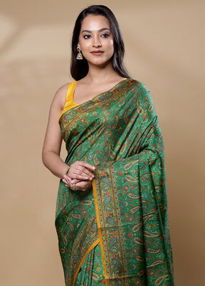 Green Printed Pure Silk Saree Without Blouse Piece