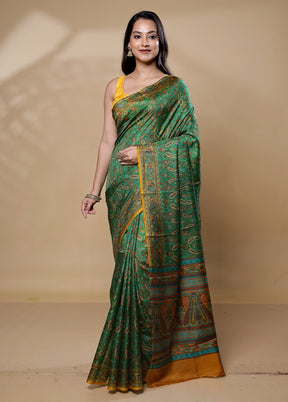 Green Printed Pure Silk Saree Without Blouse Piece