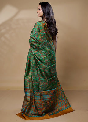 Green Printed Pure Silk Saree Without Blouse Piece